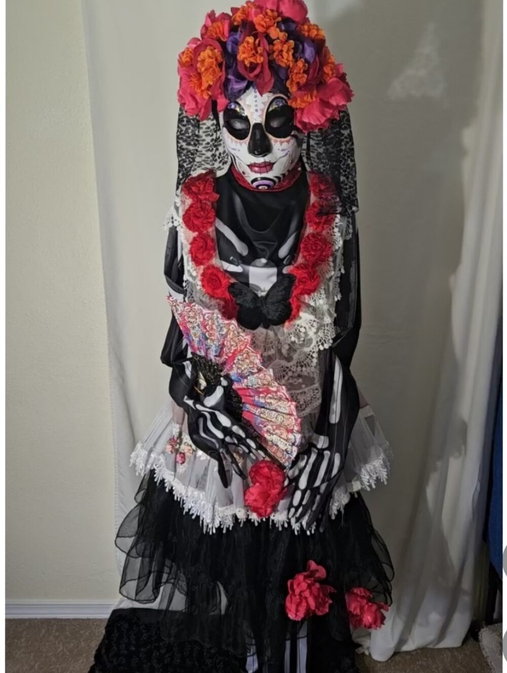 Day of the Dead Upcycled Complete Halloween Costume Size L - Picture 11 of 11